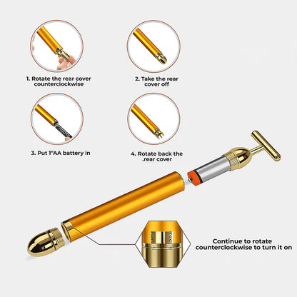 24K Gold Energy Beauty Bar Electric Facial Massage Roller